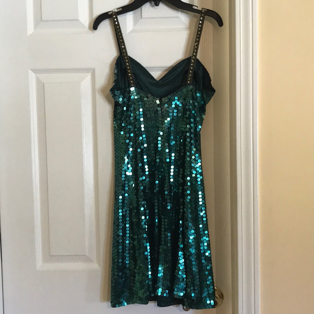 Vintage Emerald Green Sequin Formal Dress: Size SM - Picture 7 of 8